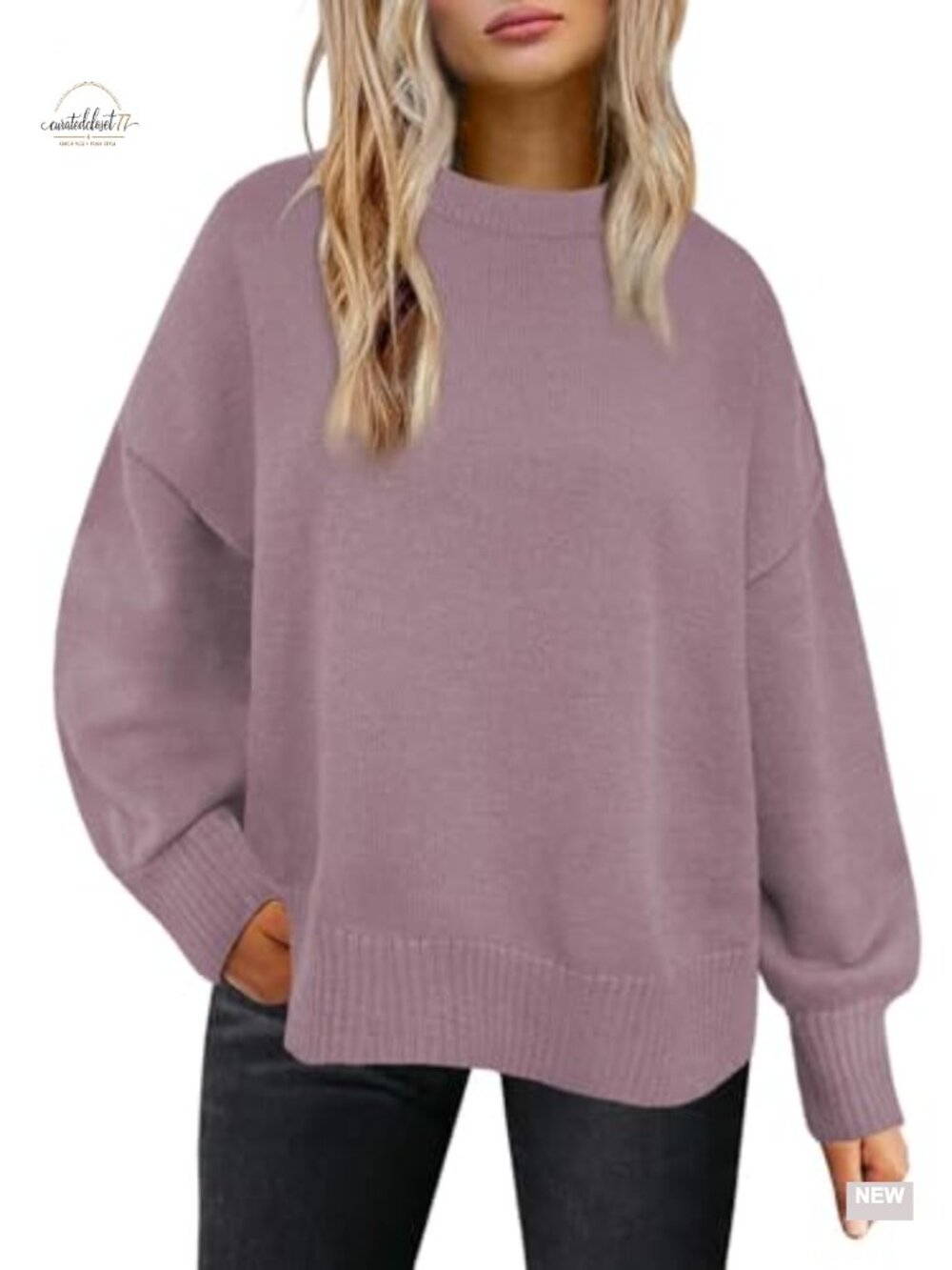 Oversized Crewneck Sweater Pullover Long Sleeve Fuzzy Knit Tunic Top